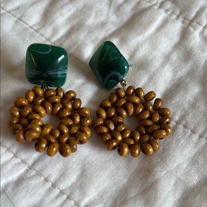 Elegant Green and Brown Beaded Earrings